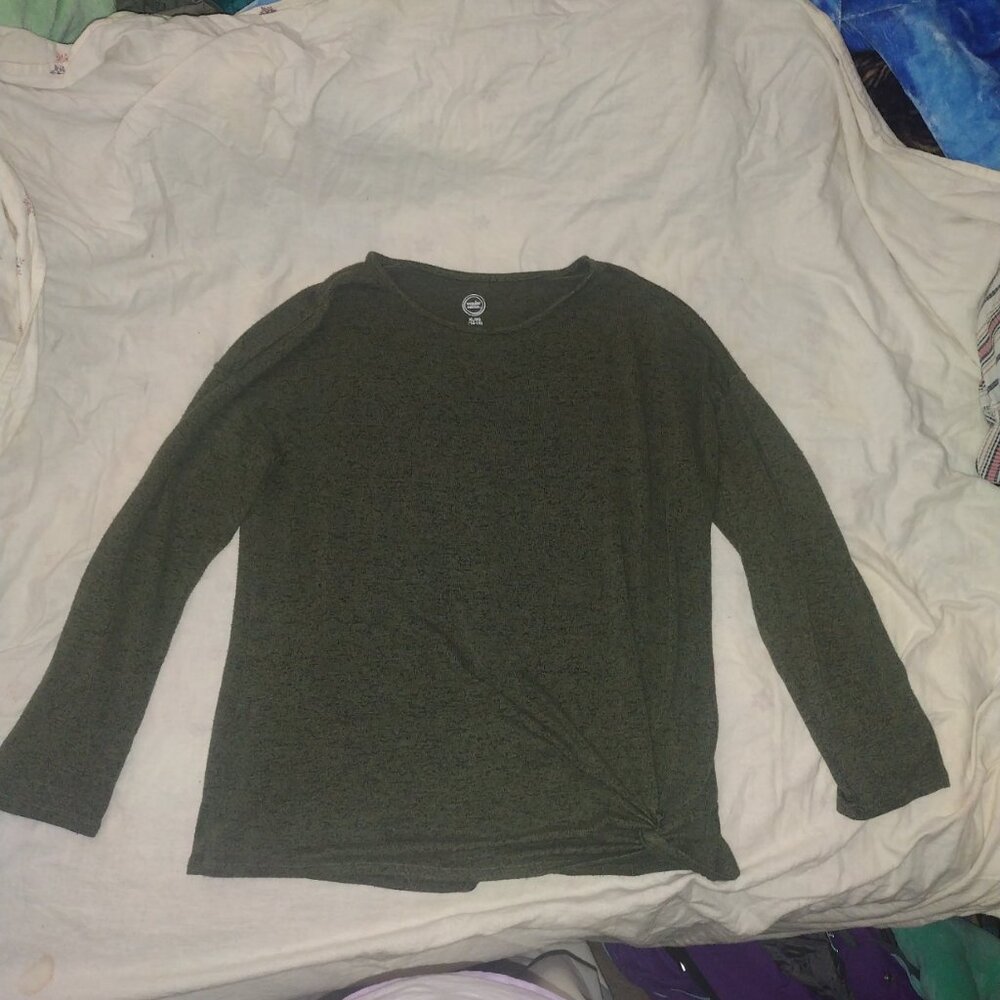 Wonder Nation dark green long sleeve shirt with small corner gather